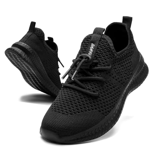 CDLHHM Kids Running Shoes for Boys and Girls - Black, Size 3 Big Kid, Lightweight Mesh Sneakers with Non-Slip Sole, Breathable Athletic Shoes