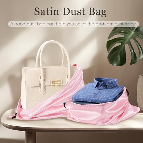 Pink Satin Dust Bags - 3 Pack Drawstring Pouches 19.6x15.7in