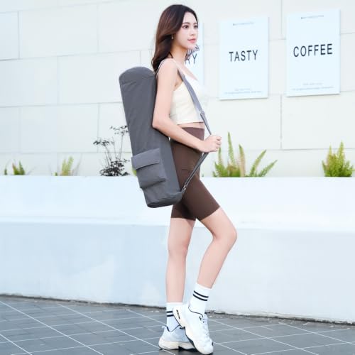 ELENTURE Grey Yoga Mat Bag for Women & Men, Full-Zip Canvas Pilates Bag with Pockets