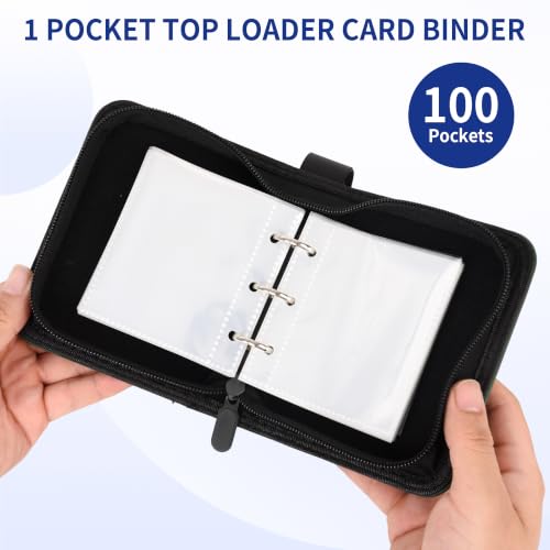 Dark Black Pocket Card Binder with Zipper - 100 Card Mini Album for TCG & Sports Cards