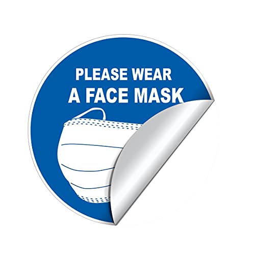 dealzEpic - Please Wear a Face Mask Sign Sticker - Self Adhesive Peel and Stick Waterproof Warning Vinyl Decal - 3.94 inches in Diameter | Pack of 4 Pcs