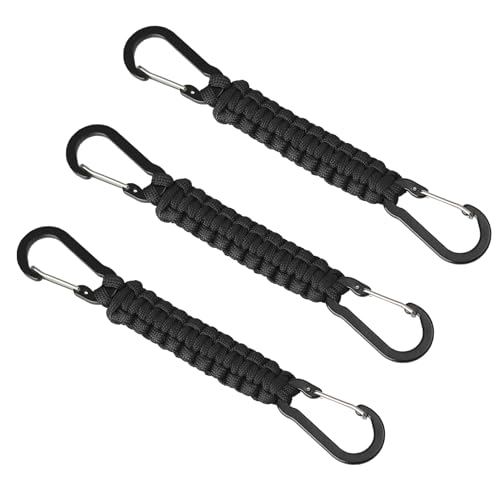 Paracord Keychain Carabiner Clips - 3 Pack, Black