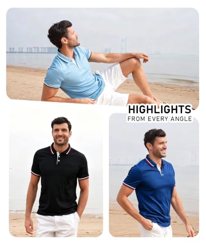 ZITY Men's Polo Shirt with Pocket, Moisture-Wicking Collared Golf Top, XL Dark Teal Blue