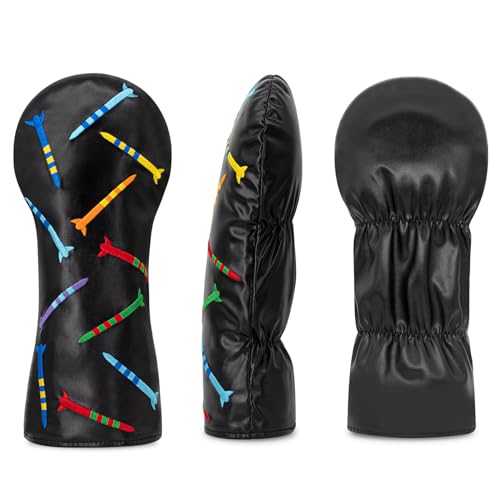Colorful Nails Golf Head Covers Leather Hybrid Headcover,Golf Accessories,Designed to Protect Clubs (Black-Driver)
