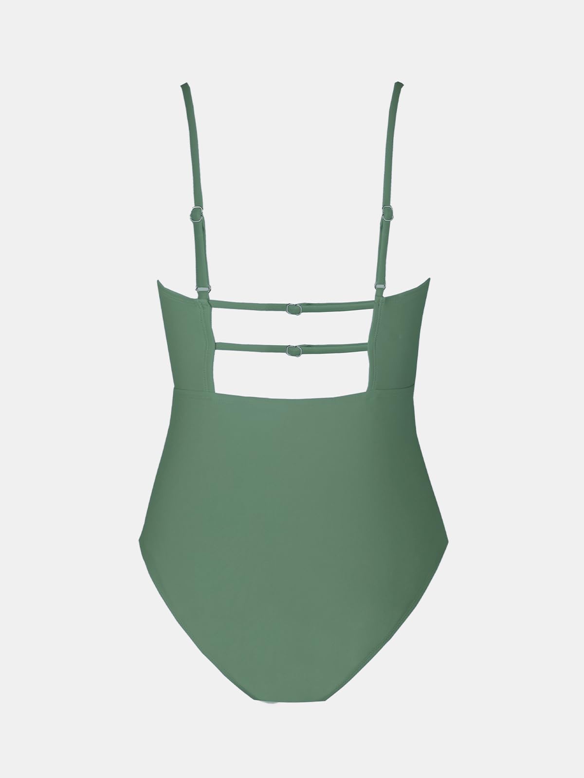 CUPSHE Women's One Piece Swimsuit Square Neck Cutout Back Tummy Control Adjustable Straps Striped Swimwear, M Sage Green