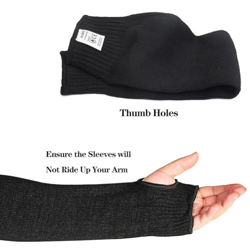 Black Welding Sleeves Kevlar Arm Guards 19 inch Long with Thumb Hole,Safety Arm Sleeve Cut,Heat,Scratch Resistant Sleeves for Mechanic Welding Repairs Work 2 Paris