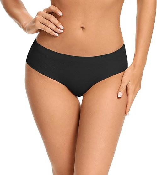 voenxe Seamless Underwear for Women Black,Hipster No Show Ladies Panties Line,Breathable Stretch Bikini,Invisible Workout Briefs,Comfortable Soft Undies,Gym Underpants,5 Pack