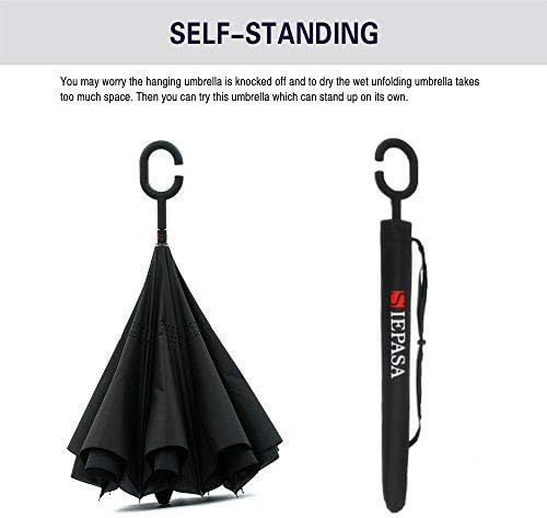 SIEPASA Inverted Reverse Umbrella - Extra Large Double Canopy, Windproof & Waterproof | 49/56 Inch C-Shape Handle