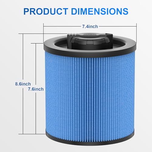 2 Pack DXVC6912 Vacuum Filter Replacement for Dewalt Wet Dry Vac 6-16 Gallon, for Dewalt Vacuum DXV06P DXV09P DXV09PA DXV10P DXV10PL DXV10S DXV10SA DXV10SB DXV12P DXV14P DXV16P
