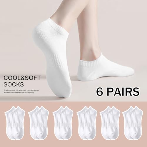 DOKUTOKU 6 Pairs Women's Ankle Socks Size 9-11 Thick Cotton No Show Invisible Socks - White, Variation 5-9