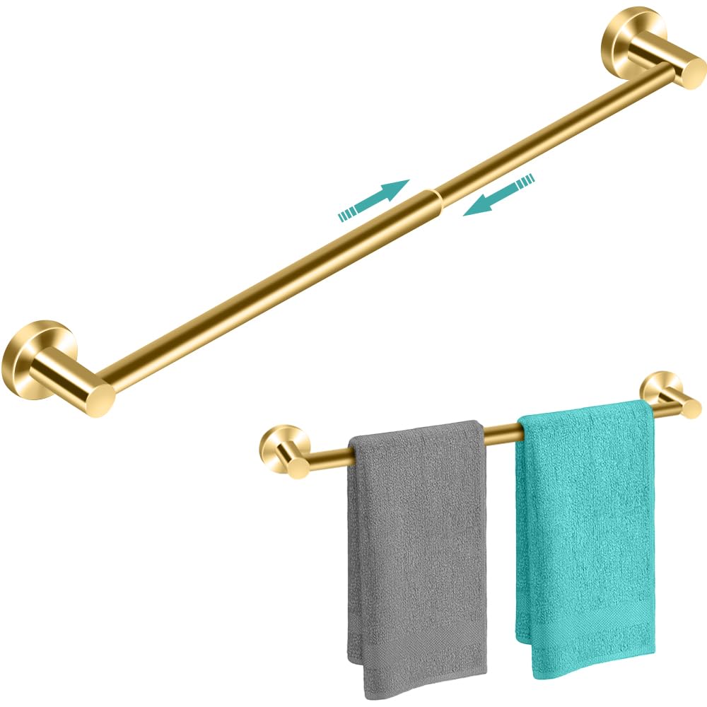 MGahyi Towel Racks for Bathroom-Adjustable Towel Holder(13.18inch-24inch) Sturdy and Rustproof Towel Bar Wall Mounted, Single Towel Bar Rod for Bathroom Accessories (Gold, 1Pack-Towel Bar)
