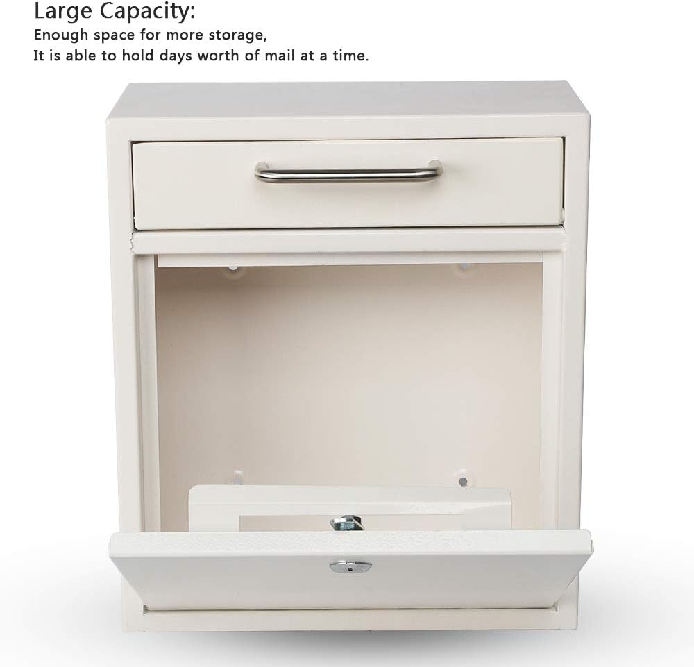 Secure Wall-Mount Mailbox with Lock | KYODOLED Large Steel Drop Box, Black, 16.2H x 11.22L x 4.72W