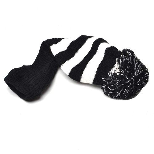 GOOACTION 3PCS Knitted Golf Head Covers 1-3-5 for Driver and Fairway Woods with Long Neck Design Vintage White and Black Sock Pom Pom Golf Club Head Covers Set