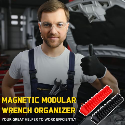 36 Pcs Modular Wrench Organizer Holder 2 Sets Magnetic Wrench Organizers Storage Magnetic Modular Tool Racks for Tool Box Drawer Organization Storage Gift for Father Brother(Red&black)