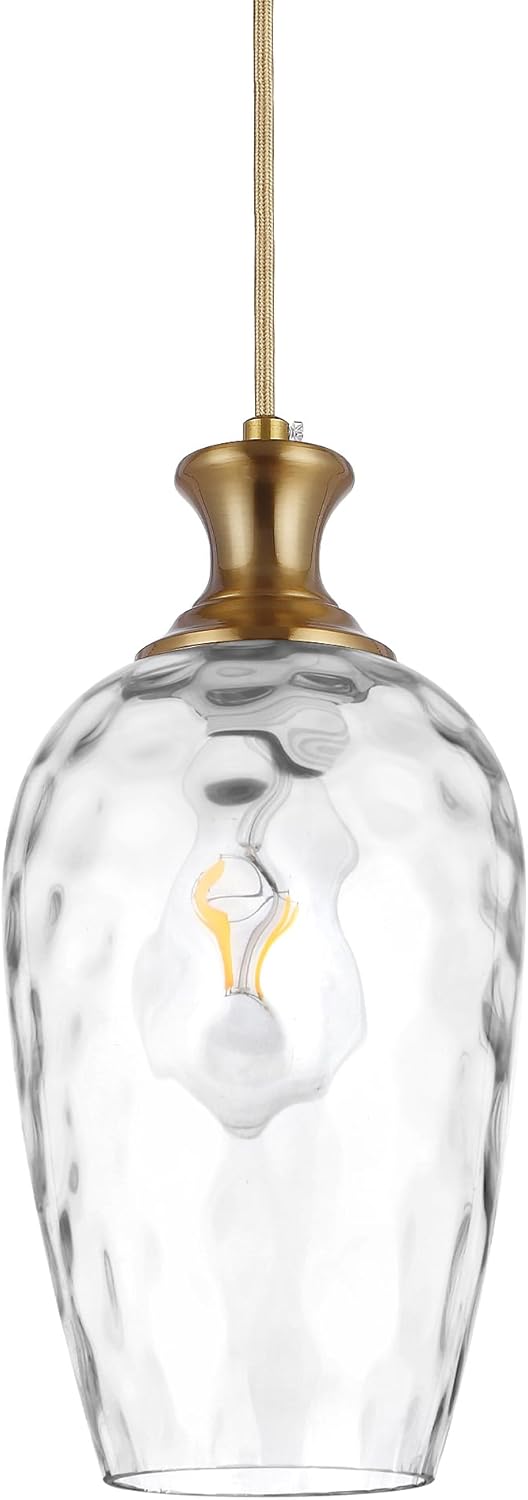Brushed Nickel Glass Pendant Light Fixture - Modern 1-Light Hanging Lamp for Kitchen Island & Dining Room
