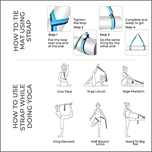 Yoga Mat Carrier Strap - Adjustable Cotton Holder Sling - Blue