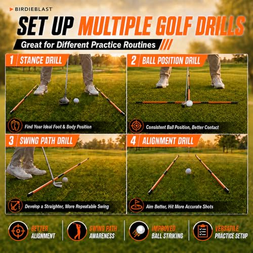 Collapsible Golf Alignment Sticks - 4 Pack Orange, 40" Training Aid