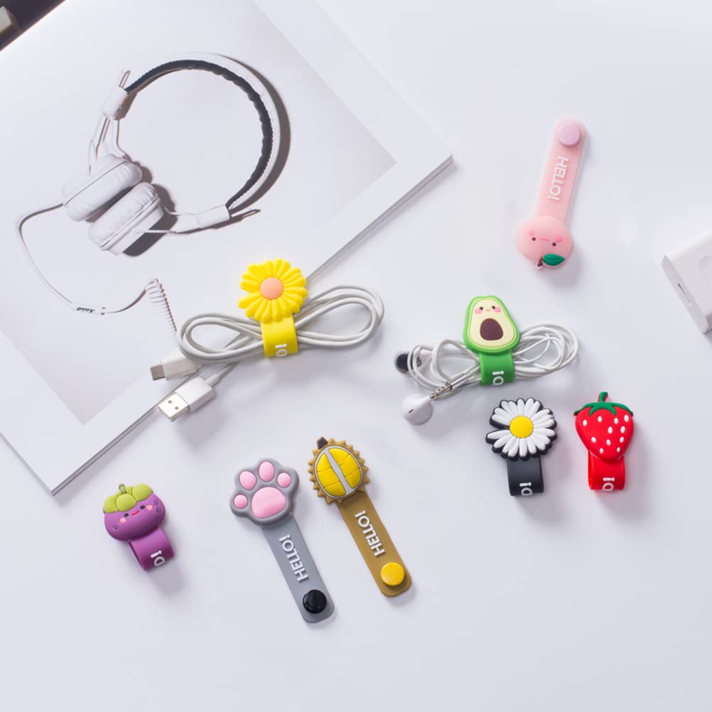 12 Pcs Reusable Cable Ties, Cute Cartoon Flower Fruit Animal Cord Ties for Office, Homeroom, School, Computer, Travel Items, Traveling USB Charger Electrical Cord Keeper