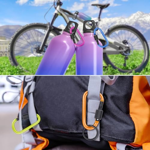 12 Pack Locking Carabiner D Ring Clips with Flat Key Rings for Outdoor & Everyday Use
