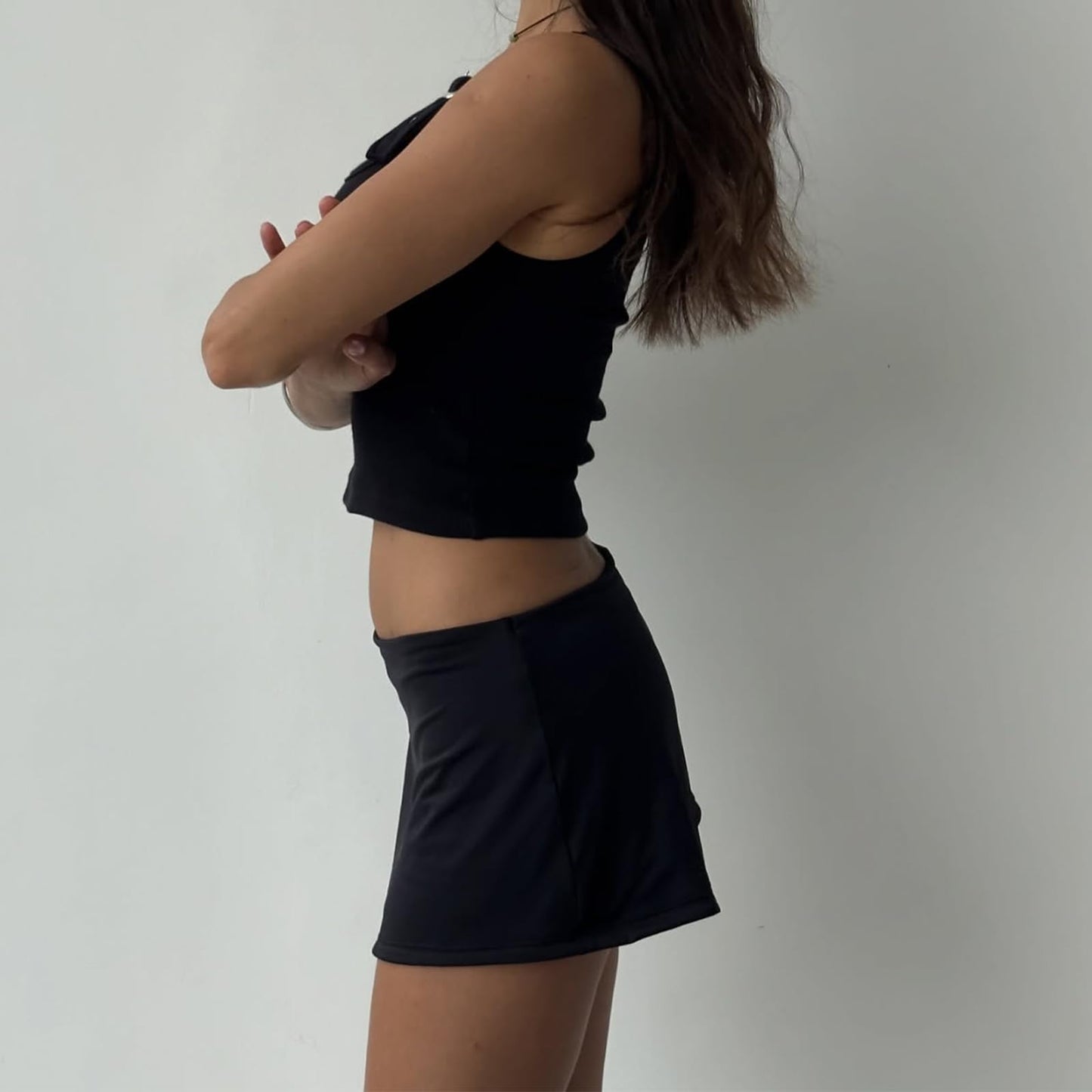 Usweetie Women's Low Rise Mini Skort Y2K Micro Mini Skirt Black M