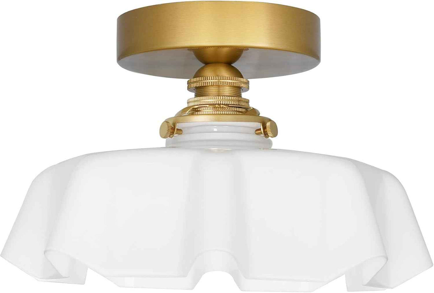 Vintage Pink Flush Mount Ceiling Light - Brass Semi-Flush Fixture with Flower Glass Shade for Small Rooms & Hallways
