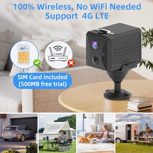 Boveila 4G LTE Cellular Security Spy Camera Mini cam with SIM Card | 2K, 8-Inch Extened Lens | 20-Day Standby & 32ft PIR Motion Detection Night Vision | No WiFi Required | Portable Hidden Cameras
