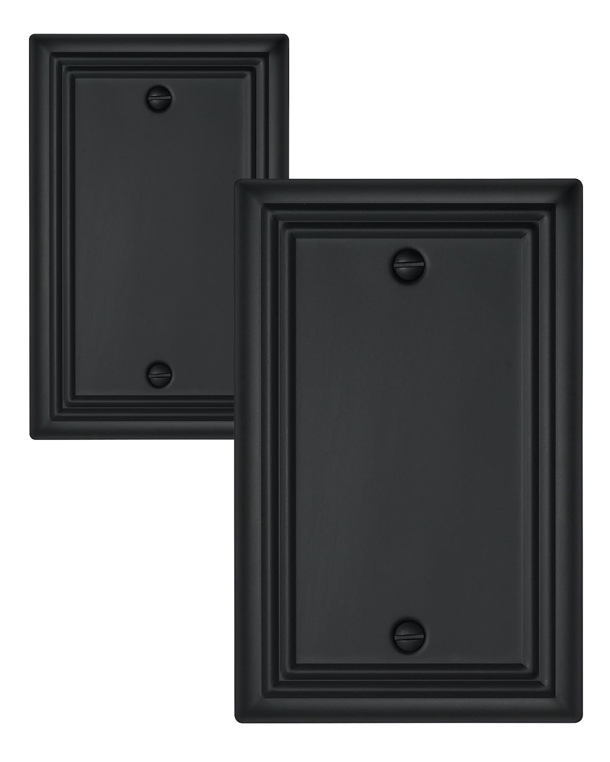 ZILLSEA 2-Pack Black Blank Wall Plates, No Device Blank Outlet Covers, Metal Electrical Covers for Unused Outlets/Switches, 3.15''*4.88'', Midsize