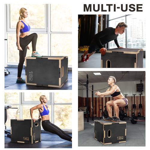 Plyometric Wooden Jump Box - 16" x 14" x 12" - Gray