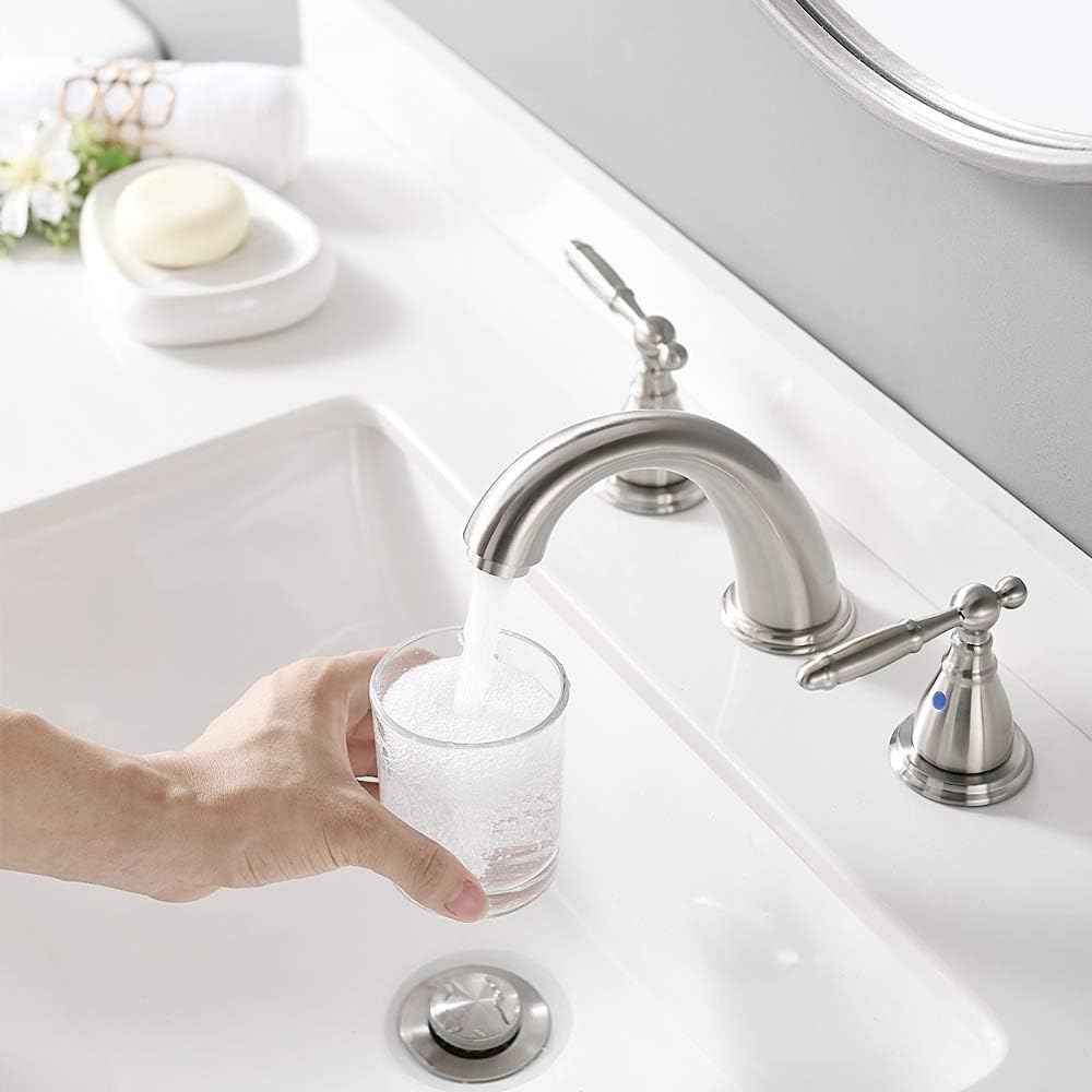 Phiestina 8-Inch Widespread Bathroom Faucet - Chrome, Lead-Free, Metal Pop-Up Drain, Model WF008-4-C