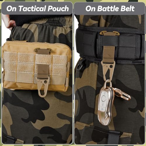Tactical Belt Clip T-Mount - MOLLE Bag Clip Carabiner 2PCS Coyote Brown