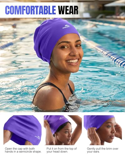 Zoomsnail Purple X-Large Silicone Swim Cap for Long Hair, Waterproof & Leak-Proof