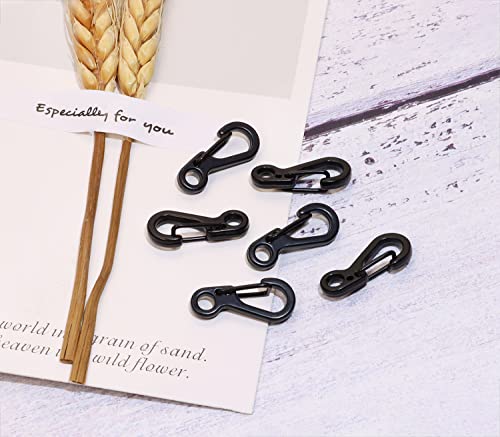 Mini Metal Spring Snap Hook Clips - 15 Pcs Heavy Duty - Black