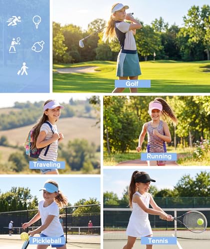 Komorebi Kids Sun Hat for Girls 6-12 Years Black & White Cotton Adjustable Visor for Golf & Tennis
