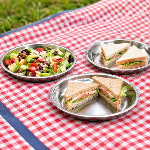 TOPZEA 10 Pack 9 Inch Stainless Steel Dinner Plates – Unbreakable, Stackable Camping & Picnic Dishes