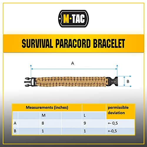 Tactical Survival Paracord Bracelet with Compass - Coyote Large