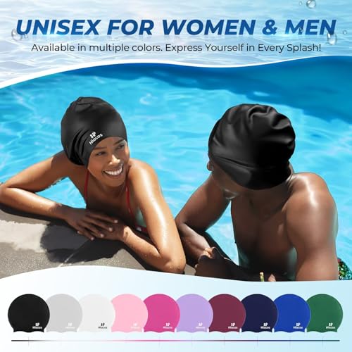 Large Swim Cap for Women Men Adults, Silicone Swimming Long Hair,