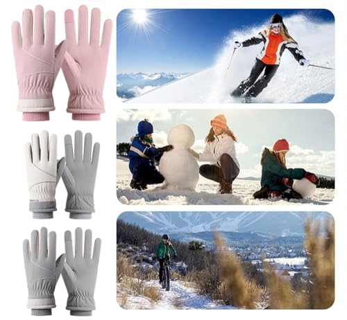Winter Women Ski Gloves - Windproof Touchscreen Snow Glove - Pink, One Size