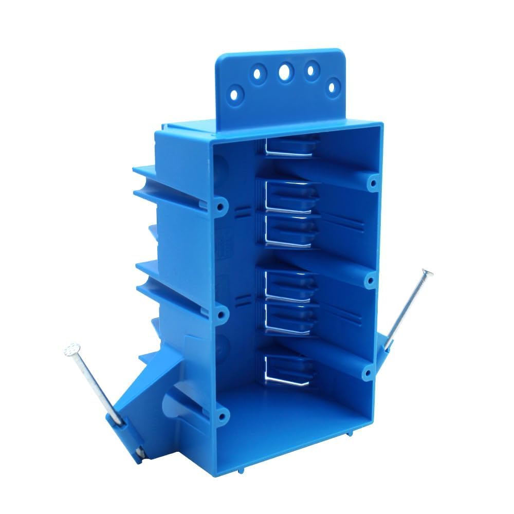 3-Gang PVC New Work Electrical Box,5-7/8-Inch Length by 3-2/3-Inch Width by 2-3/4-Inch Depth, Switch and Outlet Box Three Gang with Nail for Residential 1pc