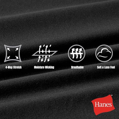 Hanes Womens 7/8 Black Leggings with Pockets, Large Size, Moisture Wicking