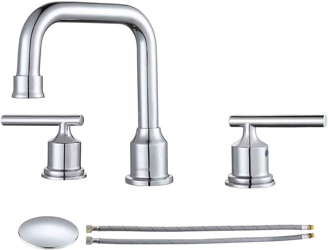 Brushed Nickel 8-Inch Widespread Bathroom Faucet with 360° Swivel Spout - Modern 2 Handle Lavatory Sink Fixture