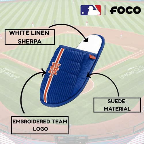 MLB Men's Embroidered Team Color Sherpa Slides - New York Mets | Size 9-10