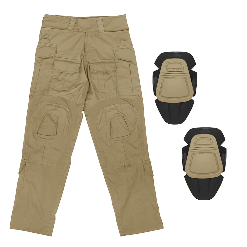 KRYDEX Tactical Men's G3 Combat Pants with Knee Pads (US, Alpha, Medium, Regular, Regular, Khaki)