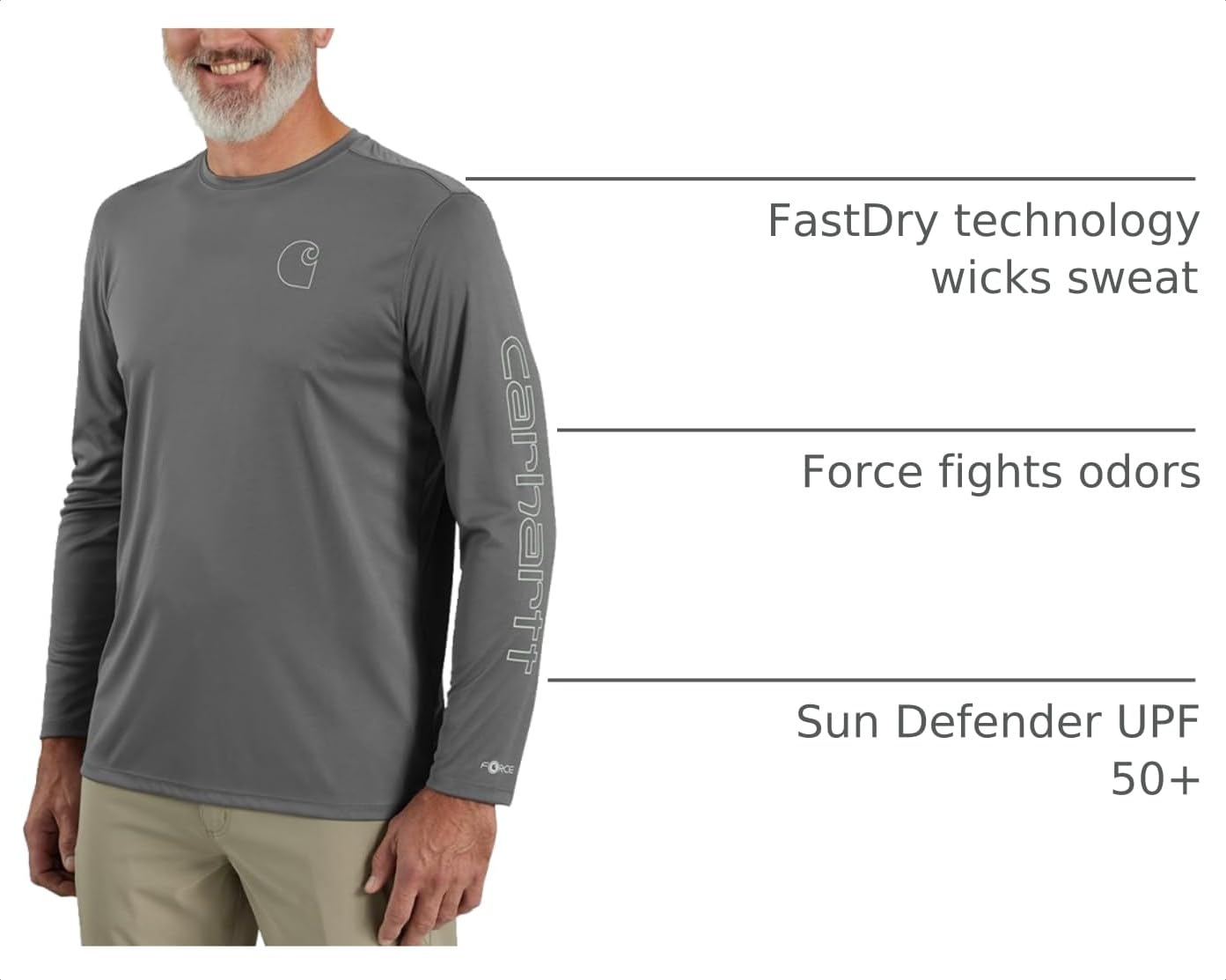 Carhartt Men's Force Sun Defender™ Lightweight Long-Sleeve Logo Graphic T-Shirt, Steel, Large