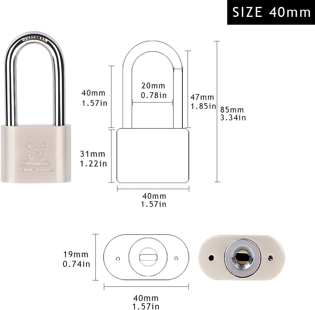 Locks with Keys 4 Pack, Katfort 1-9/16-inch(40mm) Padlock, Long Shackle Padlock with Multiple Keys for Indoor Outdoor