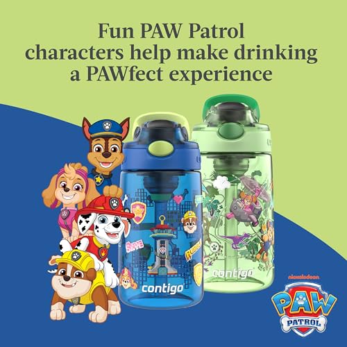 Contigo Aubrey Kids Water Bottle Paw Patrol 14oz Leak-Proof & Spill-Proof, Blue/Green