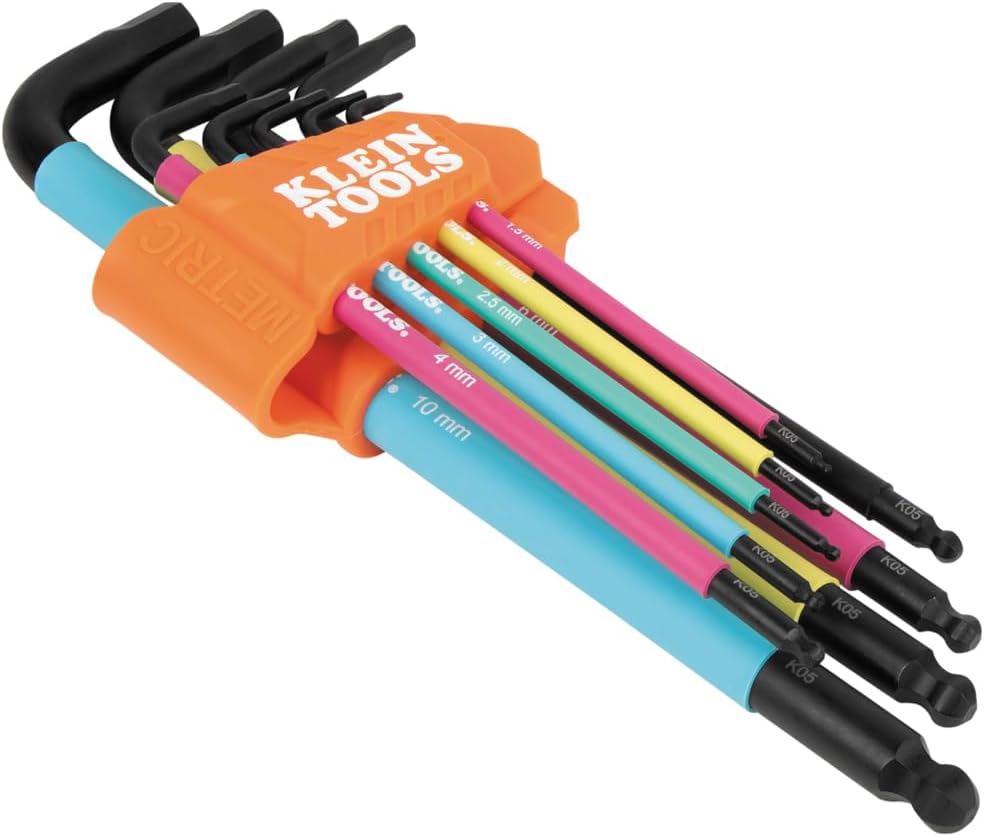 Klein Tools 18-Piece Hex Key Wrench Set - Color Coded, SAE & Metric, Long Arm & Ball End