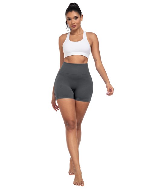 CHRLEISURE Women's 4 Packs Workout Gym Shorts, High Waisted Butt Lifting Scrunch Butt Seamless Booty Shorts(Black,Black,DGray,LGray,M)