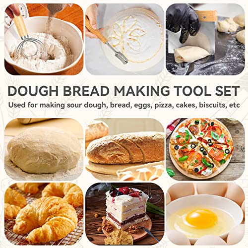 Danish Dough Whisk Set of 3 - Bread Making Tools Including Dough Scraper & Scoring Tool - Dough Making Tool Set