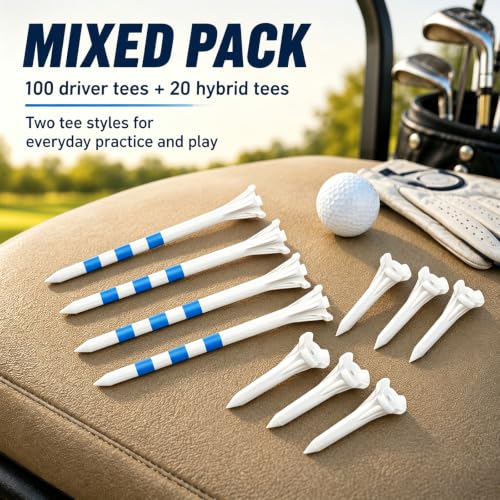 Premium 3-Prong Plastic Golf Tees - 3-1/4" - 120 Pack