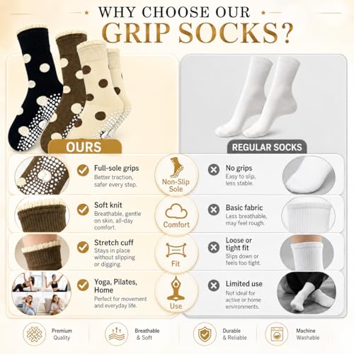 Non-Slip Yoga & Pilates Socks for Women - Grip Socks Multipack, US 5-9
